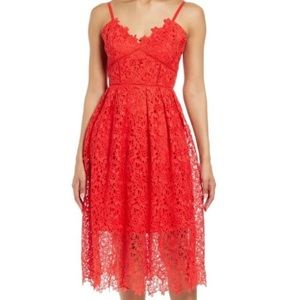 NWOT Chi Chi London Red Floral Lace Midi Dress, size 4